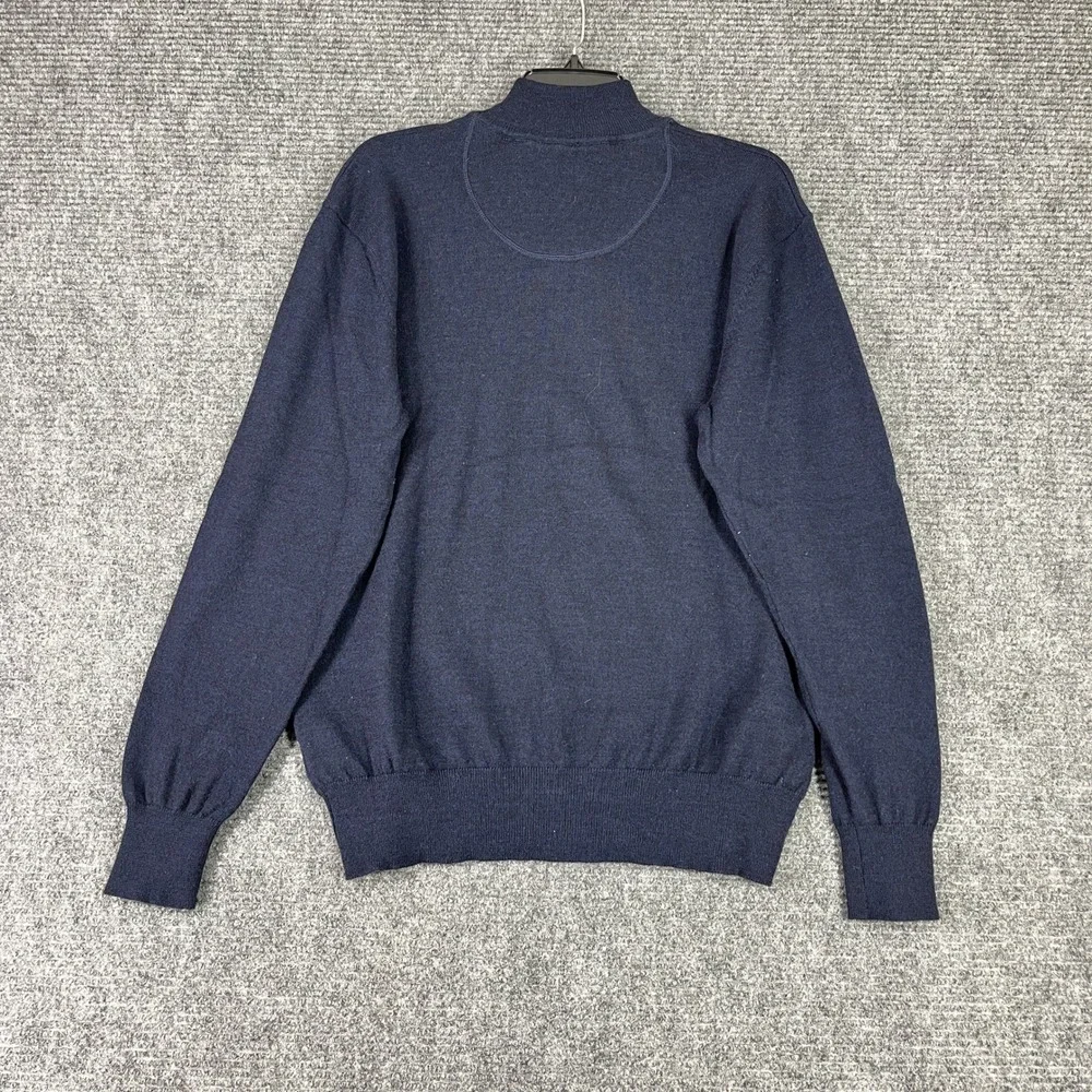 Orvis Quarter Zip Sweater Merino Wool Pullover Navy Ribbed Trim Mock Neck L Mens